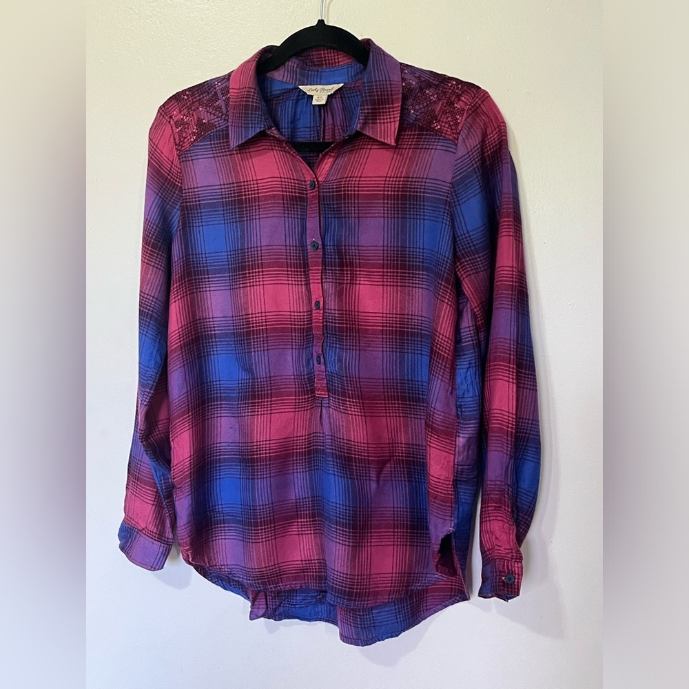Lucky Brand Plaid Western Embroidered Popover Shirt XS